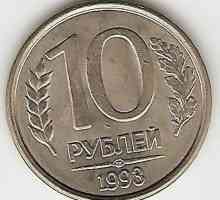 Valoarea monedei este de 10 ruble în 1993