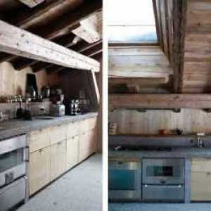 Bucătăria este în stilul unei cabane. Stil cabane în interiorul bucătăriei