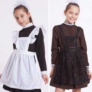 Modă școală uniforme pentru fete cu șorț. Uniforme pentru fete pline (fotografie)