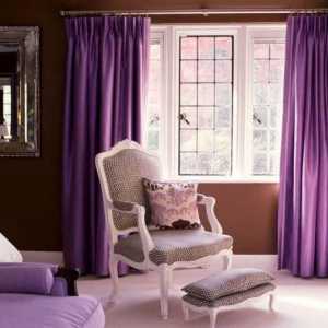 Perdelele sunt purpurii în dormitor, în bucătărie. Perdele de violet în interior (fotografie)